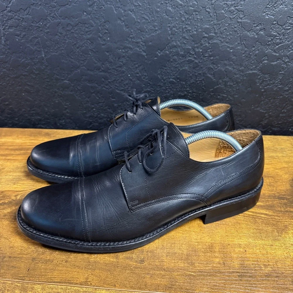 Johnston & Murphy Italy Black Leather Cap Toe Derby Dress Shoes Mens 10.5 M